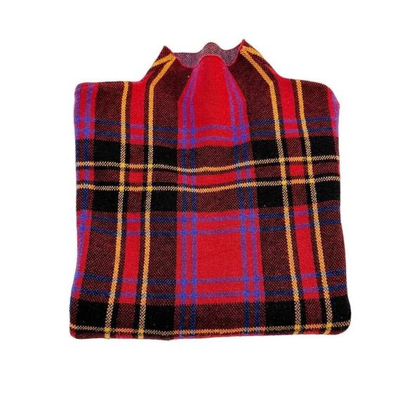 Tahari Red Flannel Plaid Turtleneck Sweater Sz Small - Picture 1 of 7